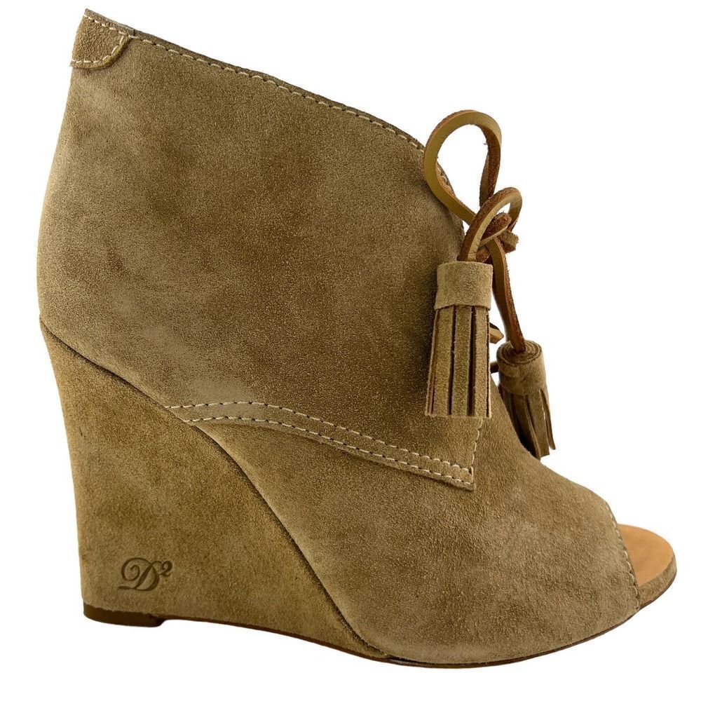 New Dsquared2 Women US 9 Boots Suede Leather Peep Toe Wedge Heel Lace-Up Shoes - Picture 8 of 16